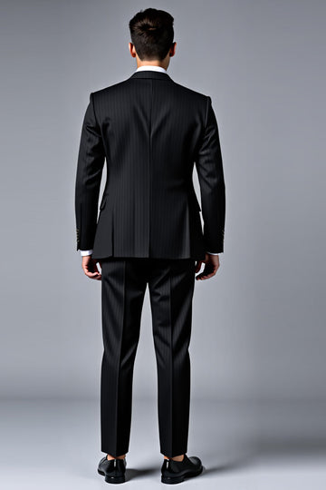 Lapela Preta Notched 3 Peças Listra Fato Homem